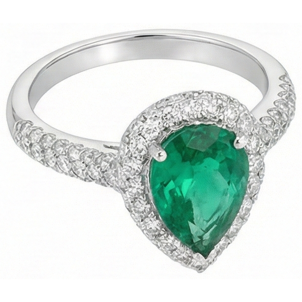 7.35 Ct Green Emerald GIA And Natural Earth Mined Diamonds Wedding Ring Prong Set 14K Gold White