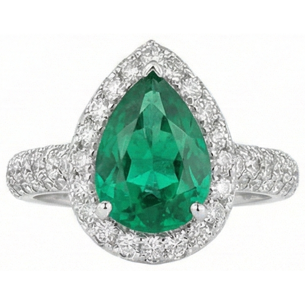 7.35 Ct Green Emerald GIA And Natural Earth Mined Diamonds Wedding Ring Prong Set 14K Gold White