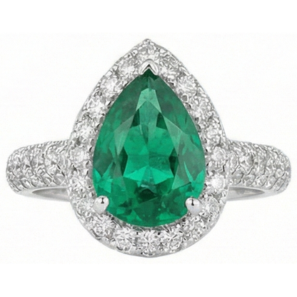 7.35 Ct Green Emerald GIA And Natural Earth Mined Diamonds Wedding Ring Prong Set 14K Gold White