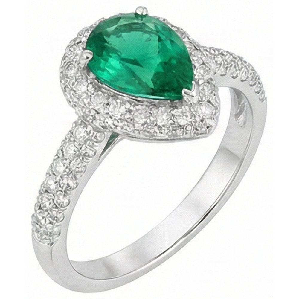 7.35 Ct Green Emerald GIA And Natural Earth Mined Diamonds Wedding Ring Prong Set 14K Gold White