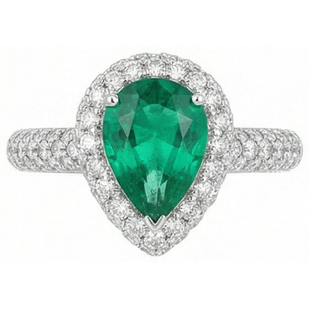 7.35 Ct Green Emerald GIA And Natural Earth Mined Diamonds Wedding Ring Prong Set 14K Gold White