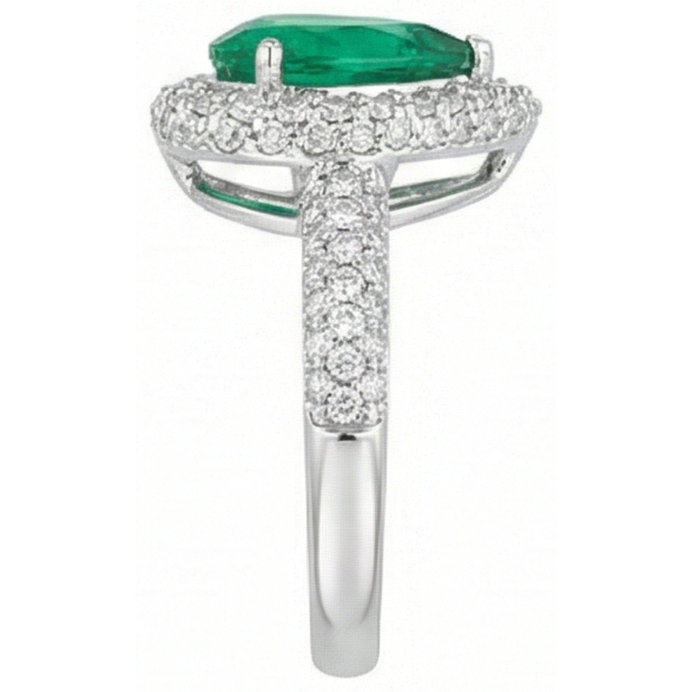 7.35 Ct Green Emerald GIA And Natural Earth Mined Diamonds Wedding Ring Prong Set 14K Gold White