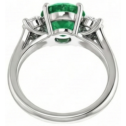 7.40 Carats Green Emerald GIA And Natural Earth Mined Diamonds Anniversary Ring 14K Gold White New