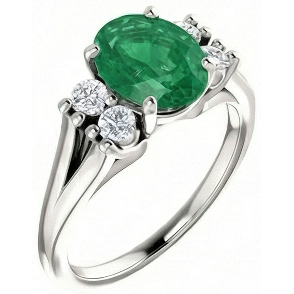 7.40 Carats Green Emerald GIA And Natural Earth Mined Diamonds Anniversary Ring 14K Gold White New
