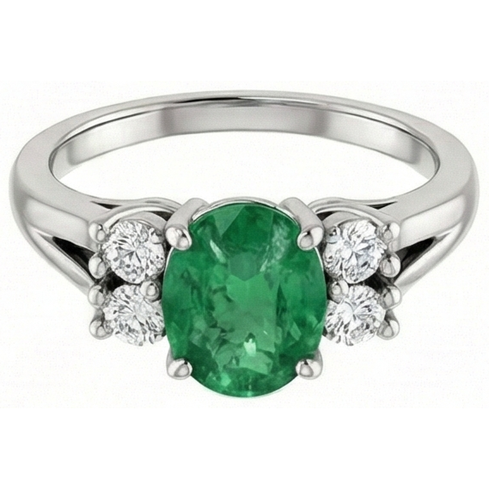 7.40 Carats Green Emerald GIA And Natural Earth Mined Diamonds Anniversary Ring 14K Gold White New