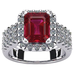 7.50 Carats Emerald Shape Red Ruby IGI CERTIFIED With Diamond Ring Gold Jewelry