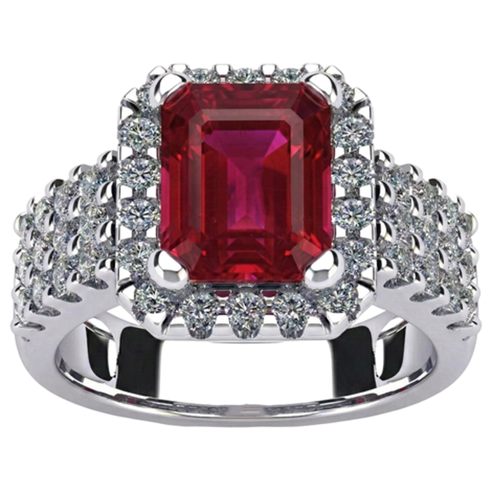 7.50 Carats Emerald Shape Red Ruby IGI CERTIFIED With Diamond Ring Gold Jewelry
