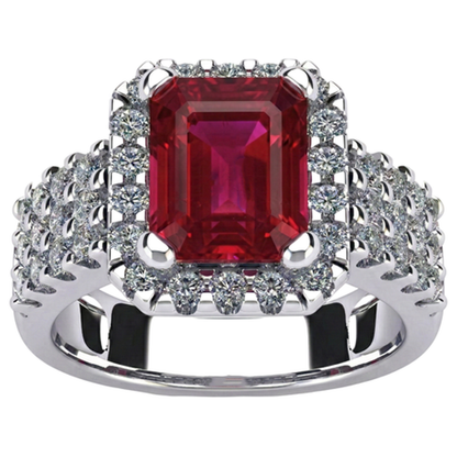 7.50 Carats Emerald Shape Red Ruby IGI CERTIFIED With Diamond Ring Gold Jewelry