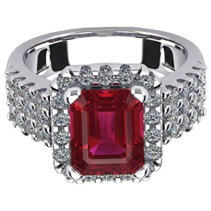 7.50 Carats Emerald Shape Red Ruby IGI CERTIFIED With Diamond Ring Gold Jewelry