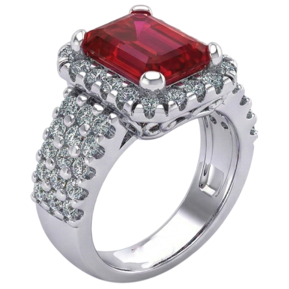 7.50 Carats Emerald Shape Red Ruby IGI CERTIFIED With Diamond Ring Gold Jewelry