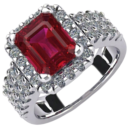 7.50 Carats Emerald Shape Red Ruby IGI CERTIFIED With Diamond Ring Gold Jewelry