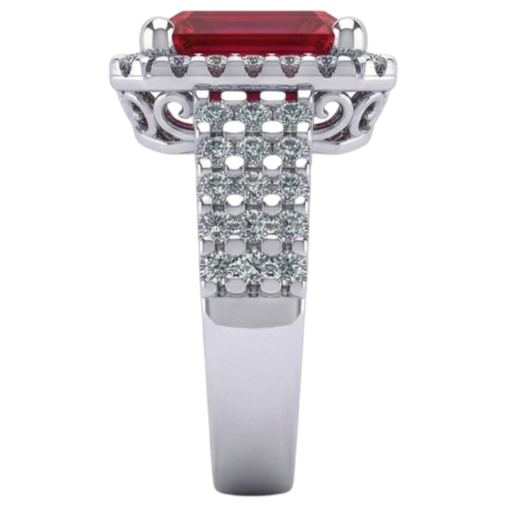7.50 Carats Emerald Shape Red Ruby IGI CERTIFIED With Diamond Ring Gold Jewelry