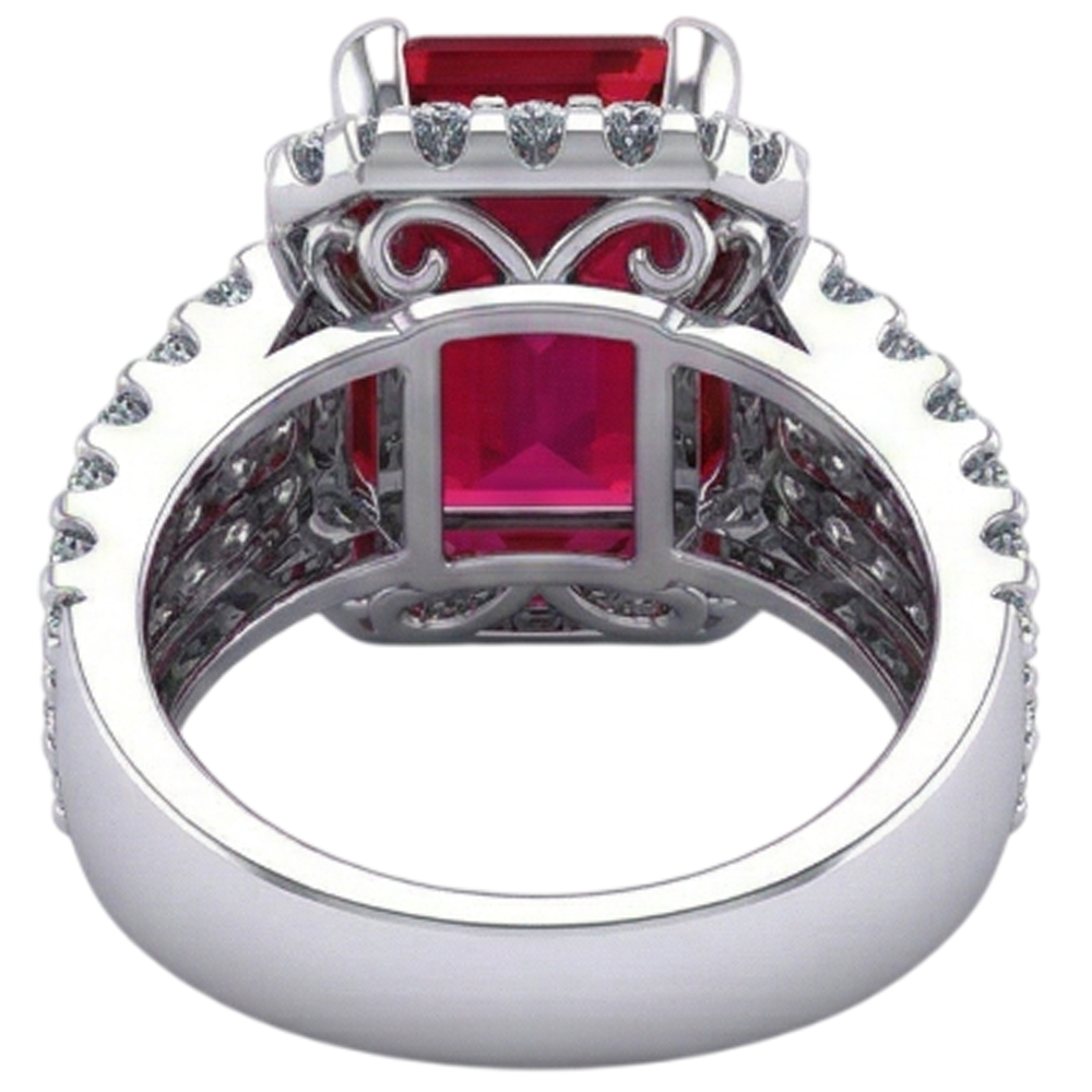 7.50 Carats Emerald Shape Red Ruby IGI CERTIFIED With Diamond Ring Gold Jewelry