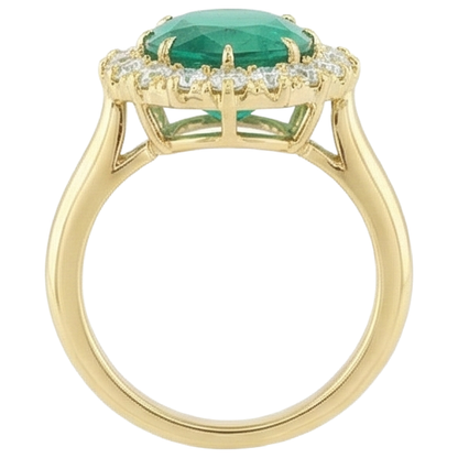 7.50 Carats Oval Green Emerald GIA And Round Natural Earth Mined Diamonds Ring Yellow Gold 14K