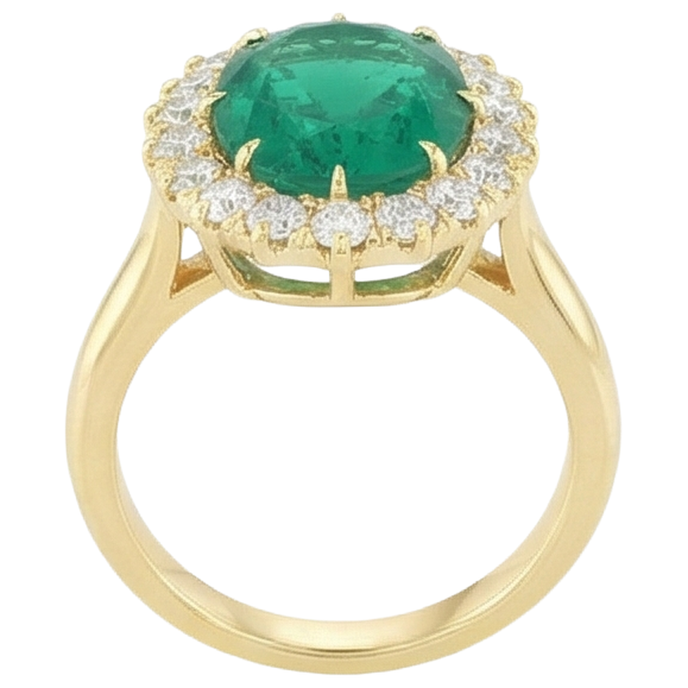 7.50 Carats Oval Green Emerald GIA And Round Natural Earth Mined Diamonds Ring Yellow Gold 14K