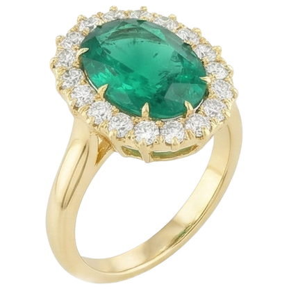 7.50 Carats Oval Green Emerald GIA And Round Natural Earth Mined Diamonds Ring Yellow Gold 14K
