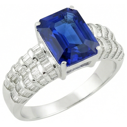7.51 Ct Ceylon Sapphire Emerald And Baguette Natural Earth Mined Diamonds White Gold Ring