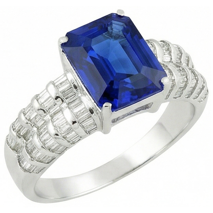 7.51 Ct Ceylon Sapphire Emerald And Baguette Natural Earth Mined Diamonds White Gold Ring