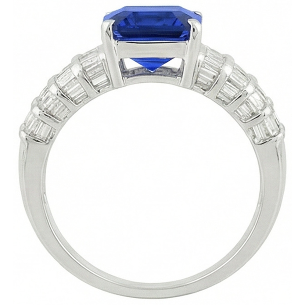 7.51 Ct Ceylon Sapphire Emerald And Baguette Natural Earth Mined Diamonds White Gold Ring