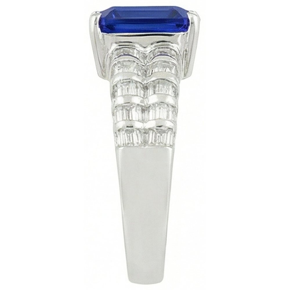 7.51 Ct Ceylon Sapphire Emerald And Baguette Natural Earth Mined Diamonds White Gold Ring