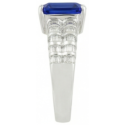7.51 Ct Ceylon Sapphire Emerald And Baguette Natural Earth Mined Diamonds White Gold Ring