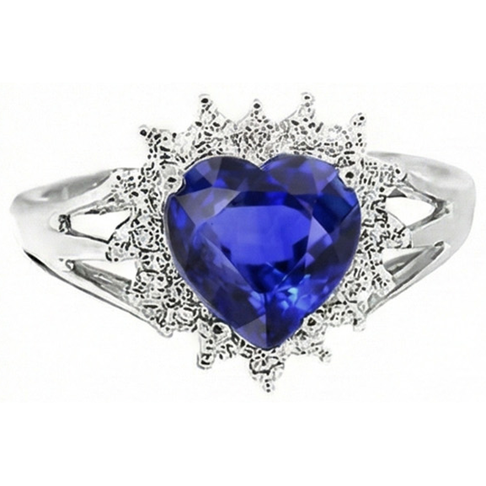 7.61 Ct Heart Sri Lanka Blue Sapphire And Natural Earth Mined Diamonds Ring