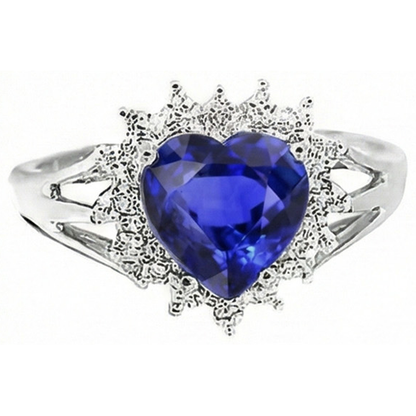 7.61 Ct Heart Sri Lanka Blue Sapphire And Natural Earth Mined Diamonds Ring
