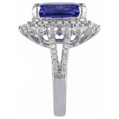 7.75 Carats Big Tanzanite And Small Natural Earth Mined Diamonds Ring White Gold 14K