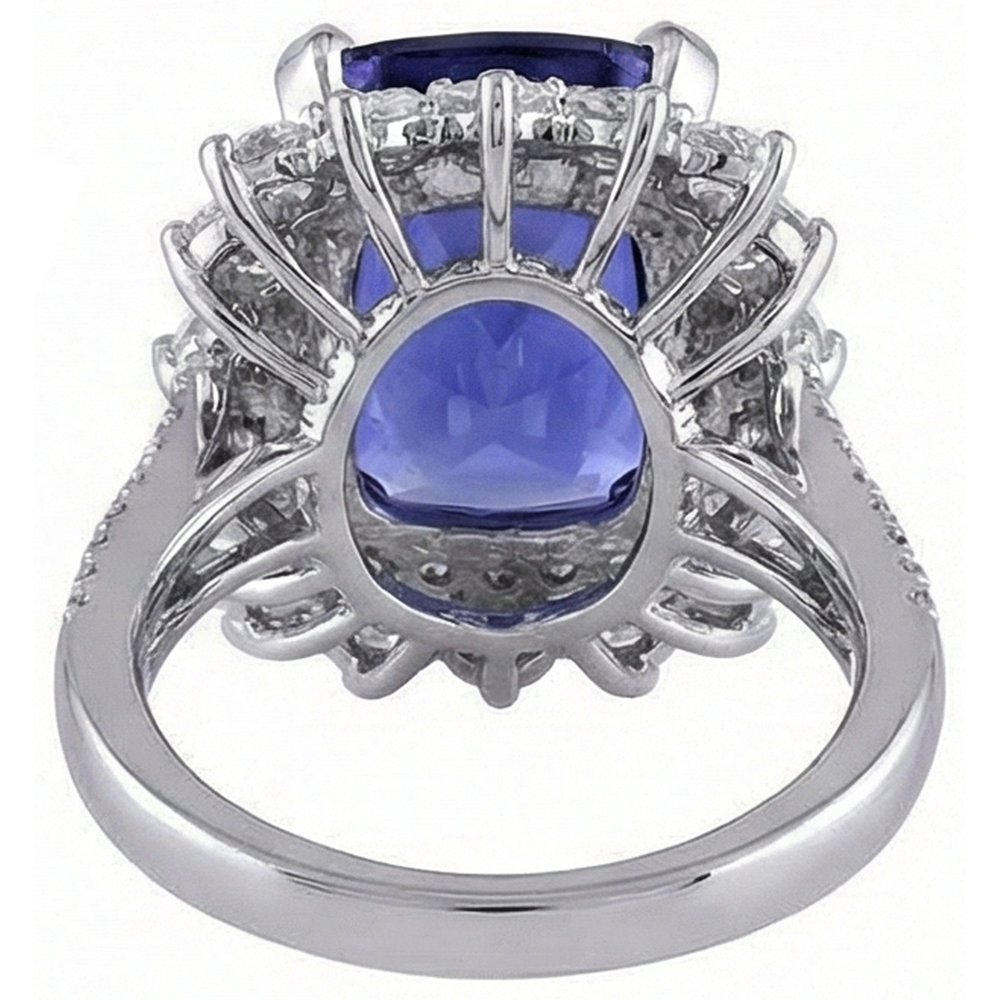 7.75 Carats Big Tanzanite And Small Natural Earth Mined Diamonds Ring White Gold 14K