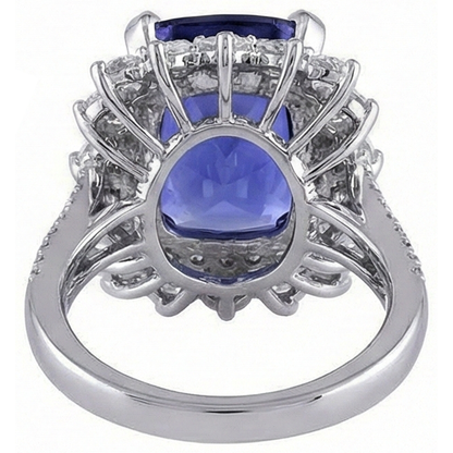 7.75 Carats Big Tanzanite And Small Natural Earth Mined Diamonds Ring White Gold 14K