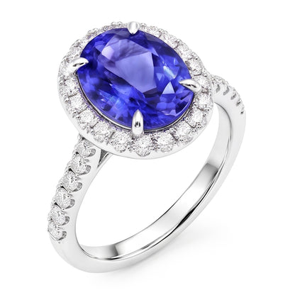 7.75 Ct Gold Jewelry Oval Tanzanite With Halo Natural Earth Mined Diamond Ring