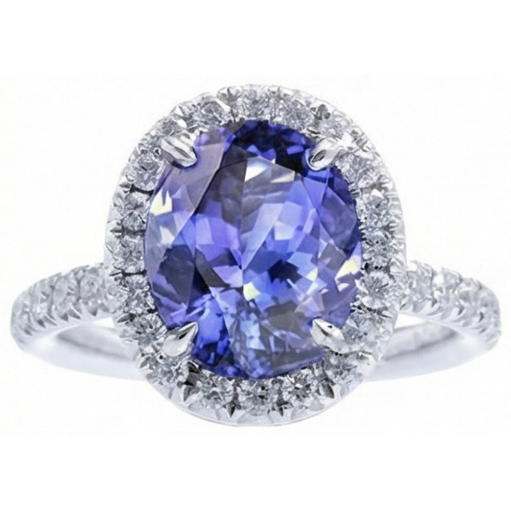 7.75 Ct Gold Jewelry Oval Tanzanite With Halo Natural Earth Mined Diamond Ring