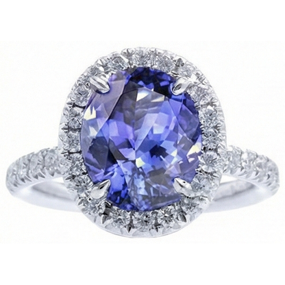 7.75 Ct Gold Jewelry Oval Tanzanite With Halo Natural Earth Mined Diamond Ring