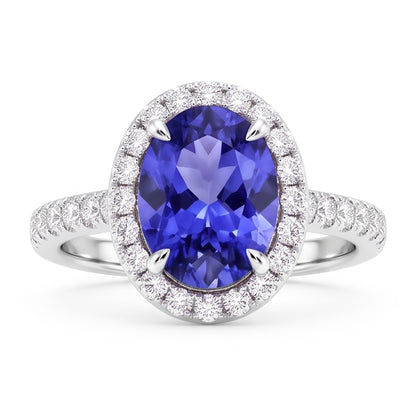 7.75 Ct Gold Jewelry Oval Tanzanite With Halo Natural Earth Mined Diamond Ring