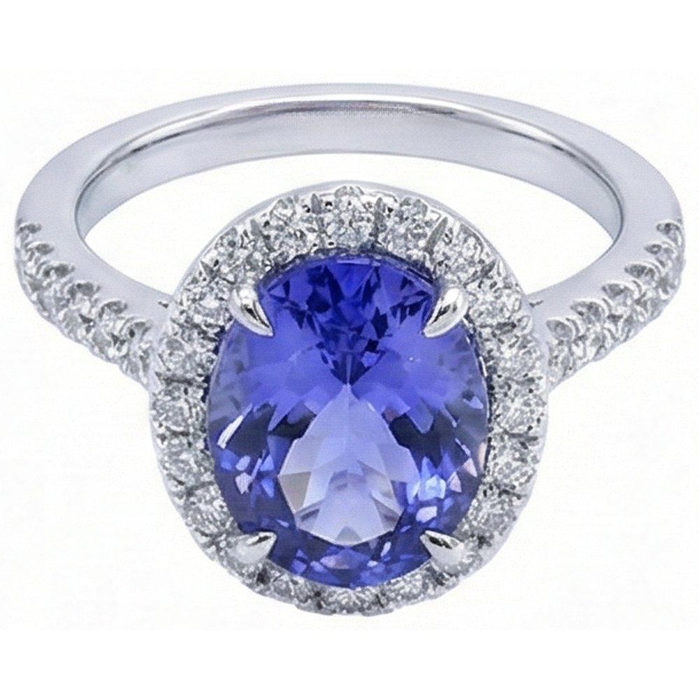7.75 Ct Gold Jewelry Oval Tanzanite With Halo Natural Earth Mined Diamond Ring