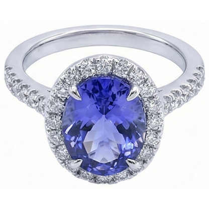 7.75 Ct Gold Jewelry Oval Tanzanite With Halo Natural Earth Mined Diamond Ring