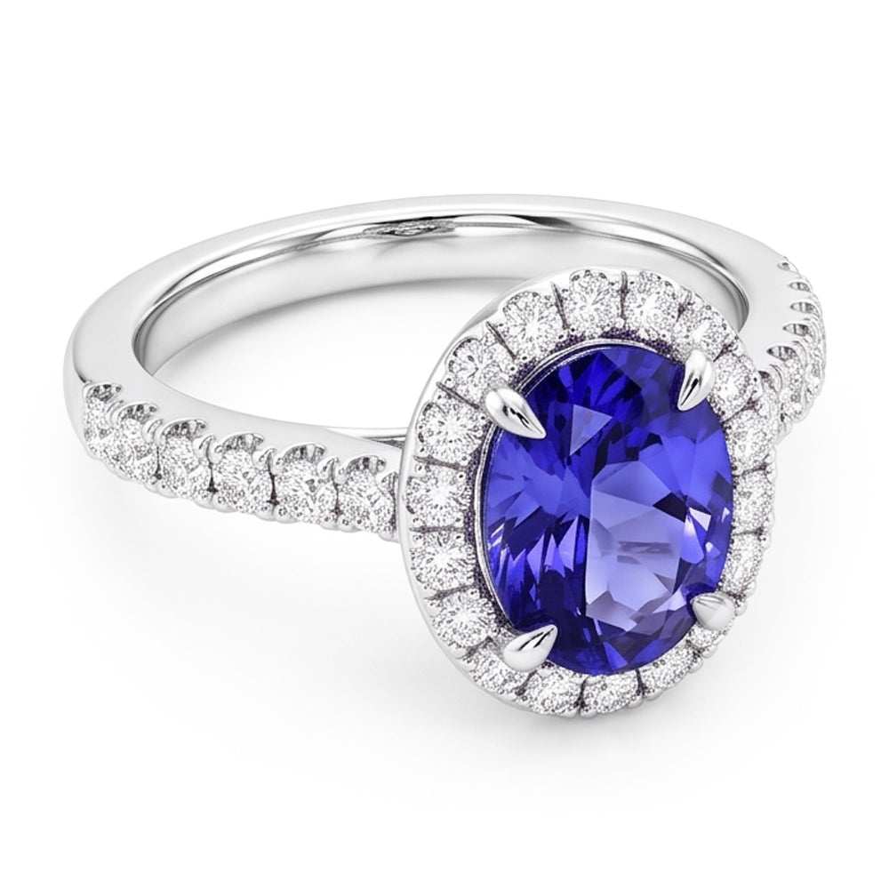 7.75 Ct Gold Jewelry Oval Tanzanite With Halo Natural Earth Mined Diamond Ring