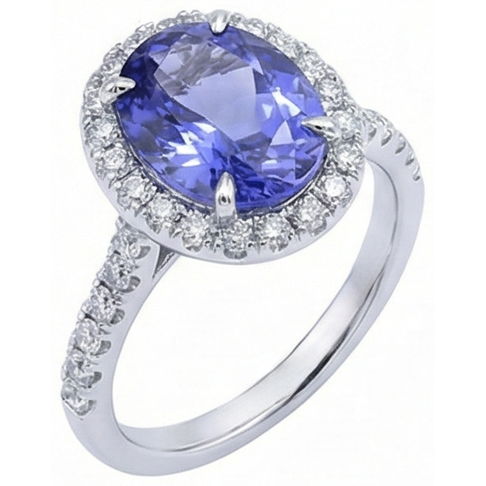 7.75 Ct Gold Jewelry Oval Tanzanite With Halo Natural Earth Mined Diamond Ring