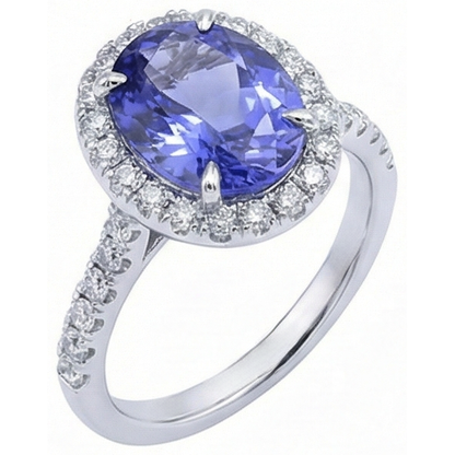 7.75 Ct Gold Jewelry Oval Tanzanite With Halo Natural Earth Mined Diamond Ring