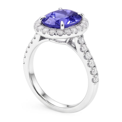 7.75 Ct Gold Jewelry Oval Tanzanite With Halo Natural Earth Mined Diamond Ring