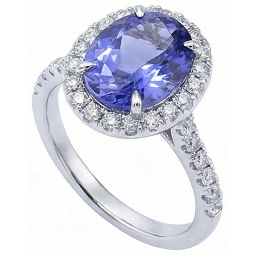 7.75 Ct Gold Jewelry Oval Tanzanite With Halo Natural Earth Mined Diamond Ring