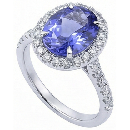 7.75 Ct Gold Jewelry Oval Tanzanite With Halo Natural Earth Mined Diamond Ring