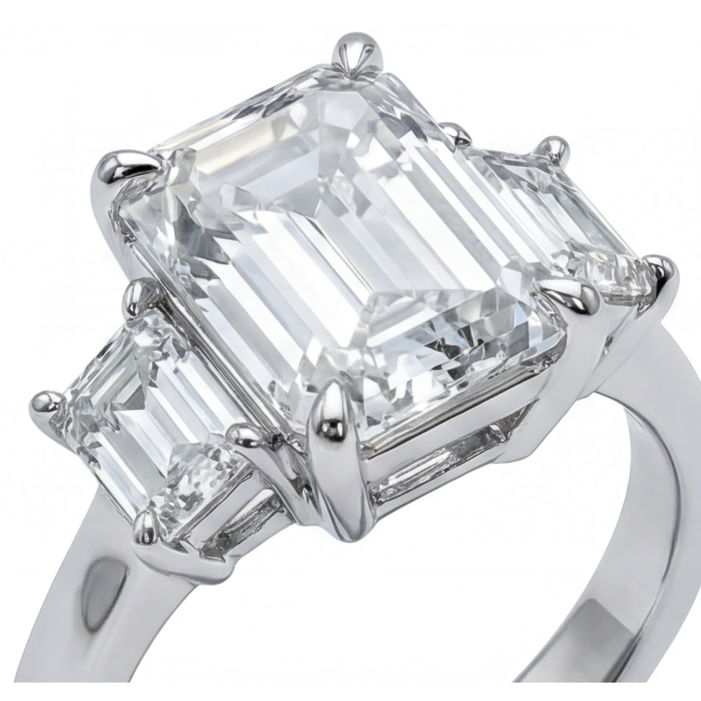 7 Carat 3 Stone Emerald Natural Real Diamond ( Not Lab Grown ) Ring