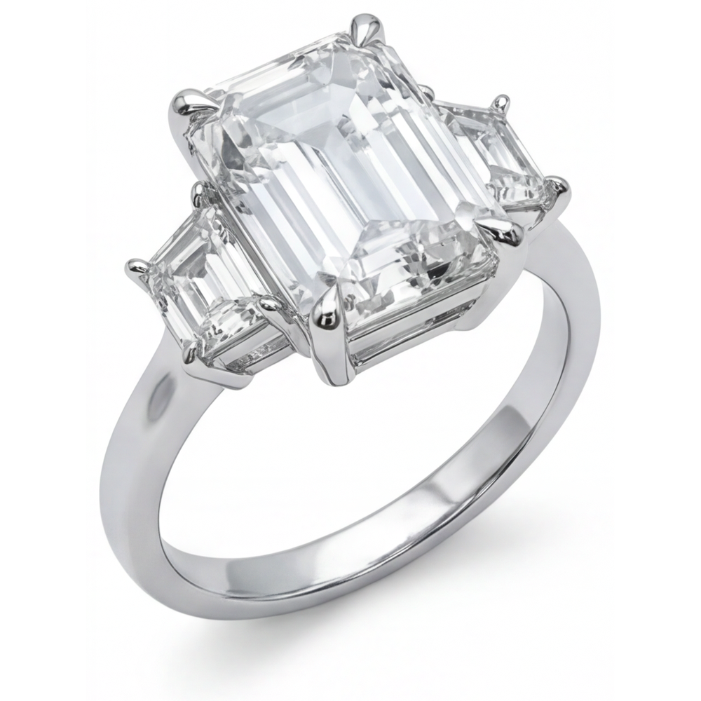 7 Carat 3 Stone Emerald Natural Real Diamond ( Not Lab Grown ) Ring