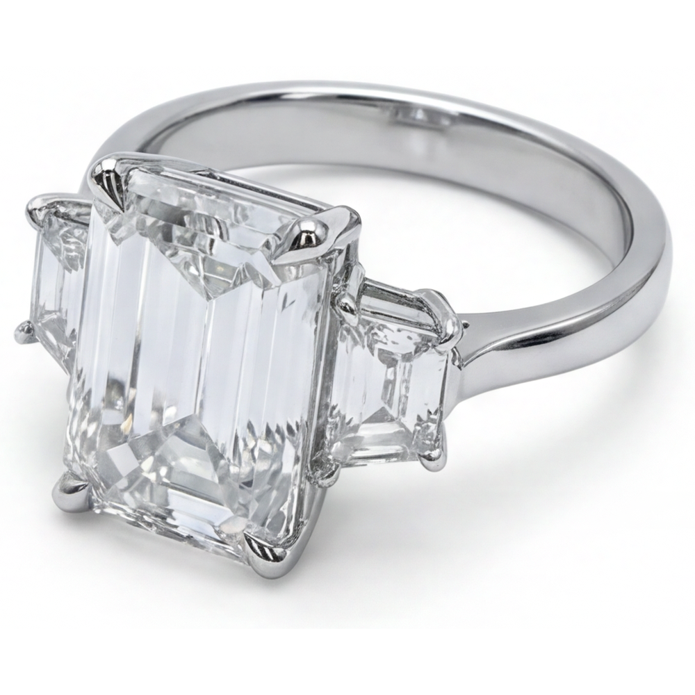 7 Carat 3 Stone Emerald Natural Real Diamond ( Not Lab Grown ) Ring