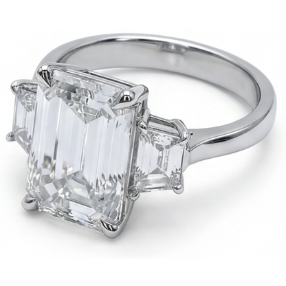 7 Carat 3 Stone Emerald Natural Real Diamond ( Not Lab Grown ) Ring