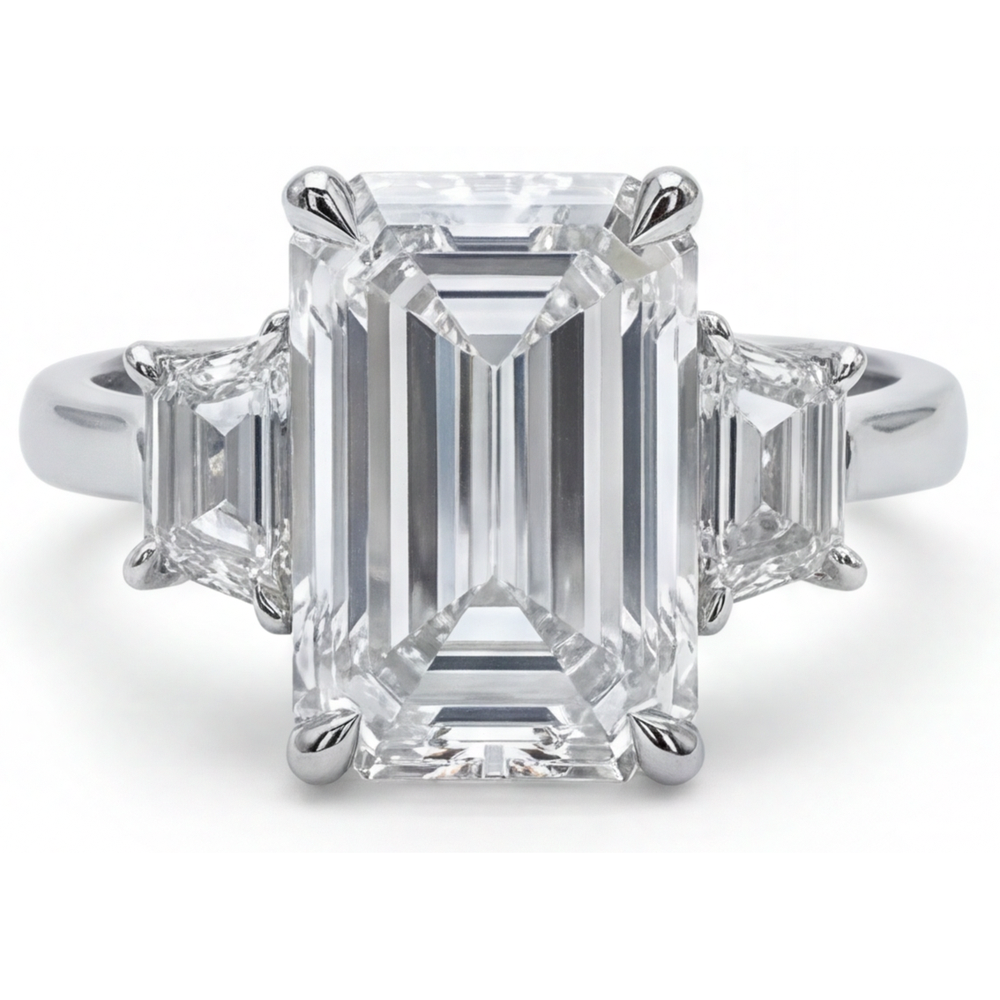 7 Carat 3 Stone Emerald Natural Real Diamond ( Not Lab Grown ) Ring
