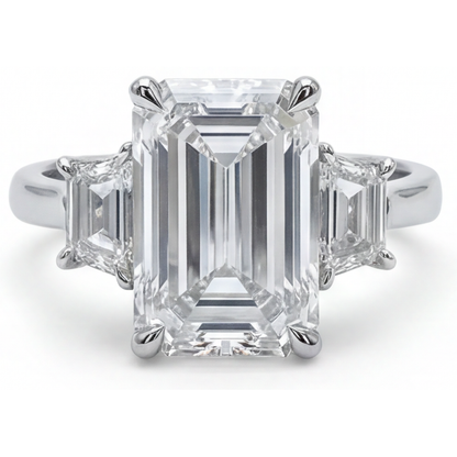 7 Carat 3 Stone Emerald Natural Real Diamond ( Not Lab Grown ) Ring