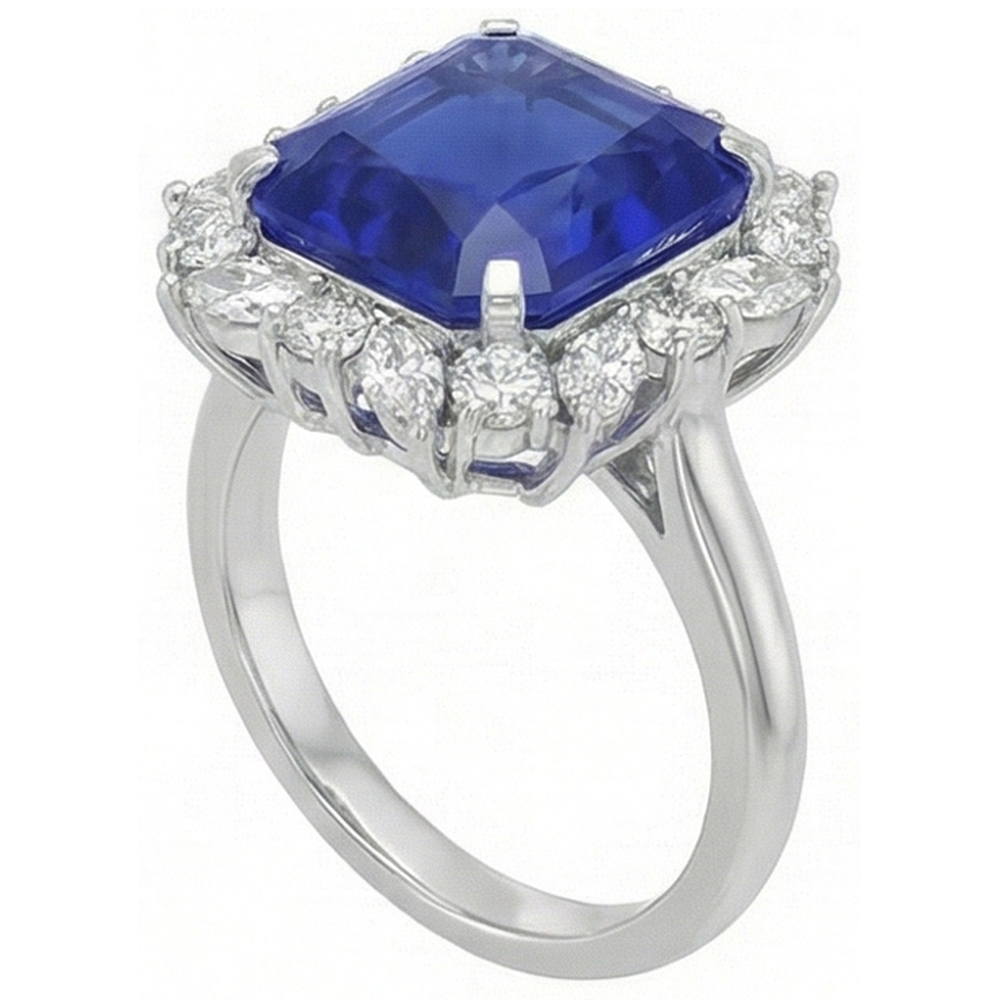7 Carat Blue Asscher Sapphire IGI CERTIFIED Diamond Ring