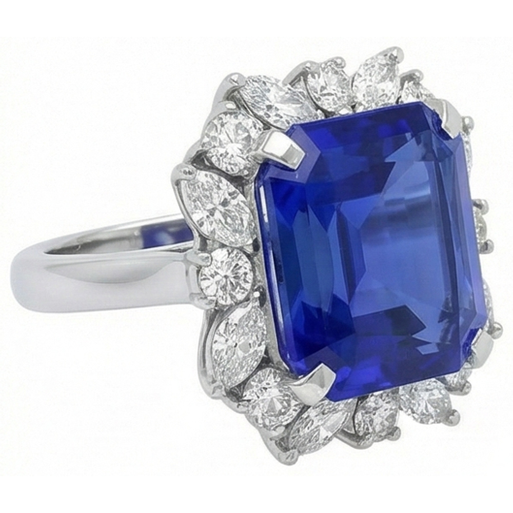 7 Carat Blue Asscher Sapphire IGI CERTIFIED Diamond Ring